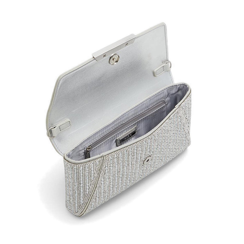 RANIA model, women's evening clutch bag, silver color